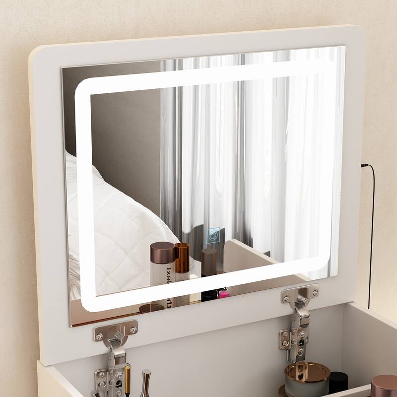 Makeup Vanity Table with Stool and LED Mirror 3-Color Lighting