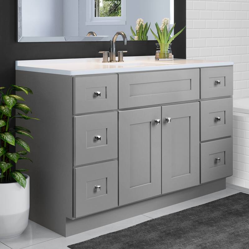 Brookings 49 Inch Fully Assembled Bath Vanity with Modern White Top - Grey