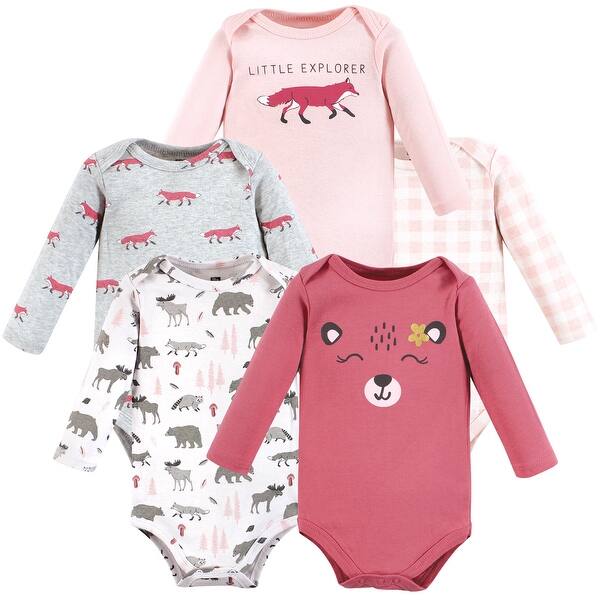 slide 1 of 1, Hudson Baby Infant Girl Cotton Long-Sleeve Bodysuits, Girl Woodland Animals 0-3 Months - Girl Woodland Animals