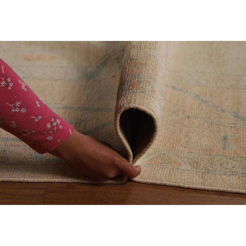 Vegetable Dye Oushak Turkish Area Rug Hand-Knotted Beige Wool Carpet - 8'11"x 11'10"