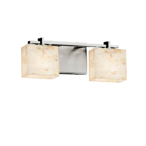 slide 2 of 2, Justice Design Alabaster Rocks Era 2-light Brushed Nickel Bath Light, Off-white Rectangle Shade Brushed Nickel
