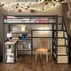 preview thumbnail 1 of 7, Full Size Metal Loft Bed with Desk and Shelves Black