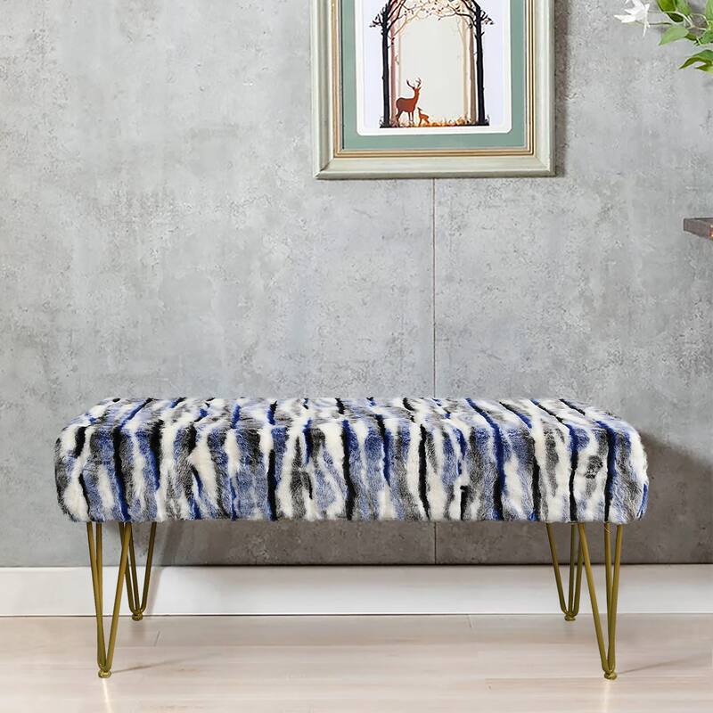 Home Soft Things Multi Jacquard Fauxfur Rectangle Ottoman - 46''x16''x22'' - Blue