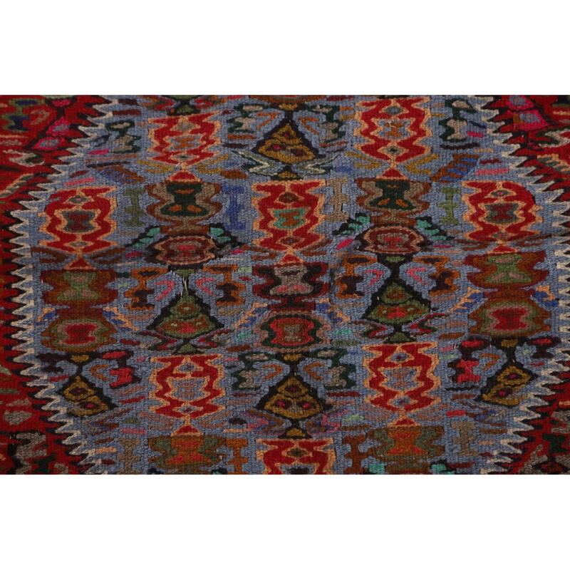 Geometric Kilim Senneh Persian Vintage Area Rug Flatweave Wool Carpet - 5'6" x 8'2"