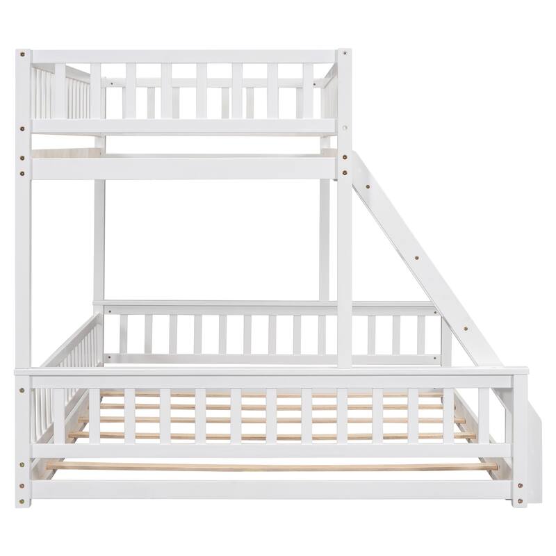 Twin XL over Queen Bunk Bed with Ladder and Guardrails