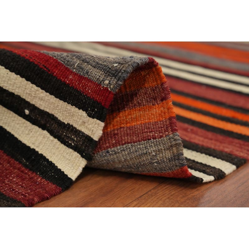 Hand Woven Oriental 100% Wool Carpet Southwestern Geometric Oranges & Rust Kilim Area Rug - 10' 9'' X 4' 10''