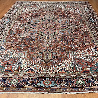 HERAT ORIENTAL Handmade 1920s Antique Heriz Wool Rug - 9'9" x 12'5"