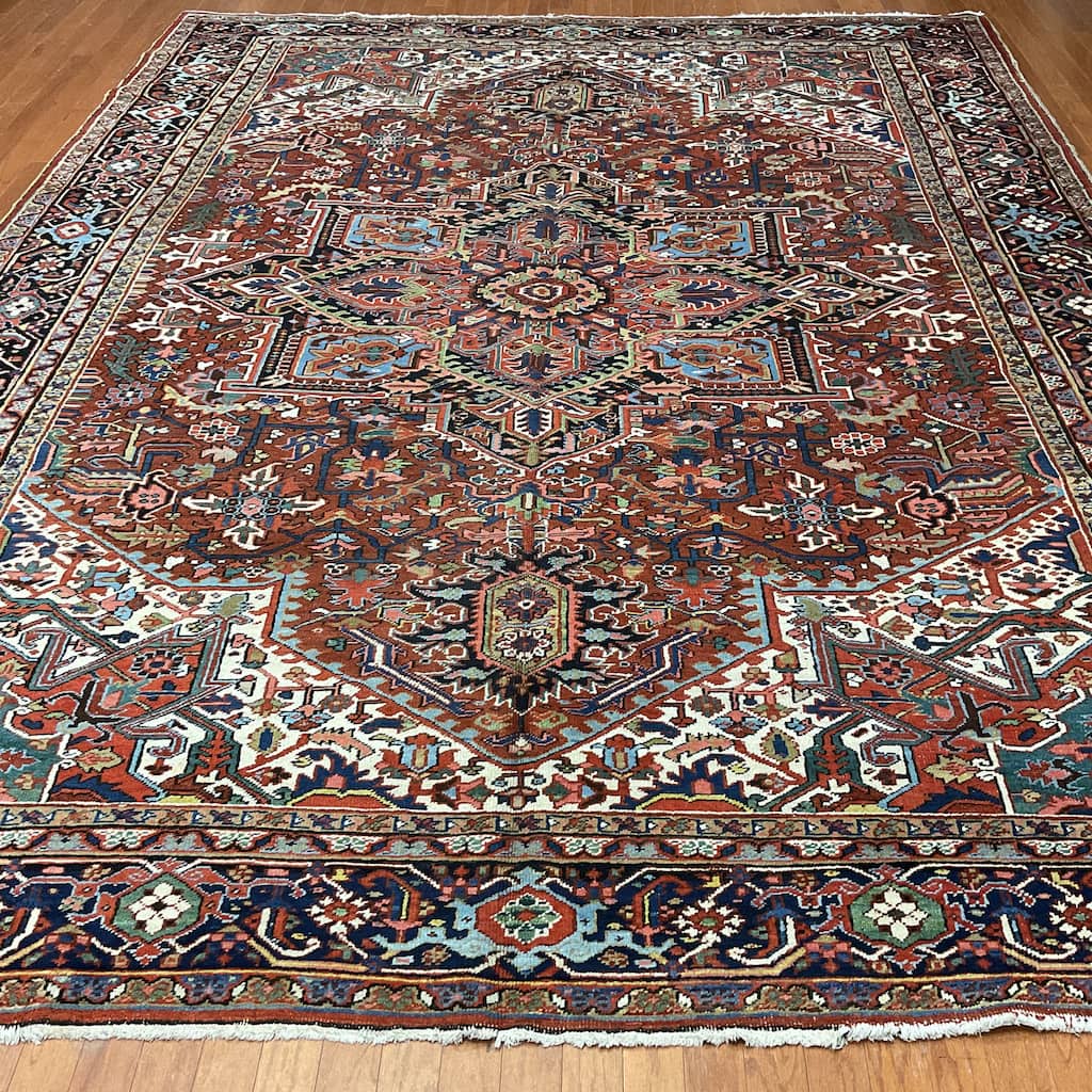 HERAT ORIENTAL Handmade 1920s Antique Heriz Wool Rug - 9'9" x 12'5"