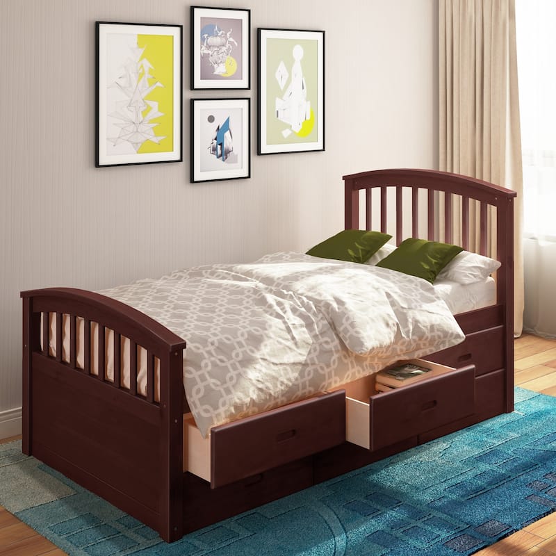 Twin Size Platform Storage Bed Solid Wood Bed with 6 Drawers