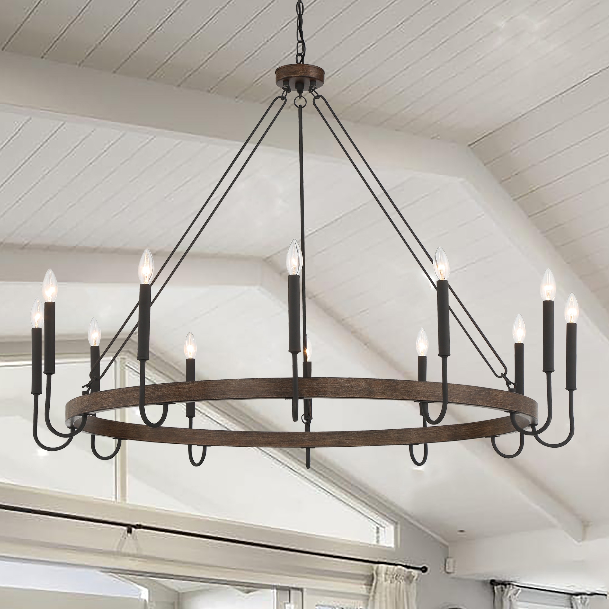 Acroma 12-light 46In Farmhouse Candle Wagon Wheel Chandelier with UL Certified - 46''