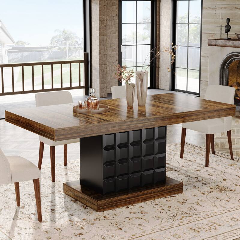 63'' Wood Rectangular Kitchen Dining Table with Pedestal for 4-6