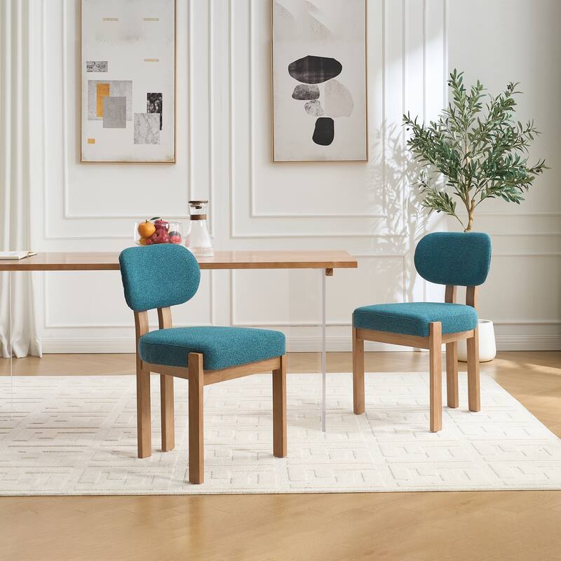 Wooden Dining Chairs Set of 2, Modern Fabric Upholstered Dining Room Chair Kitchen Chairs - Teal
