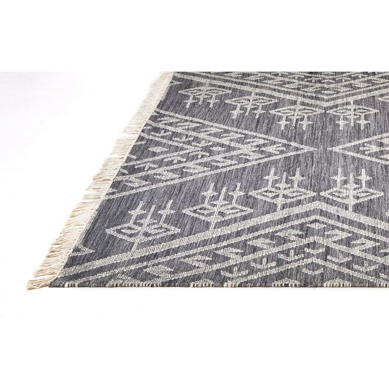 Bray Bohemian Geometric Flatweave Rug, Dusty Blue/Ivory, Area Rug