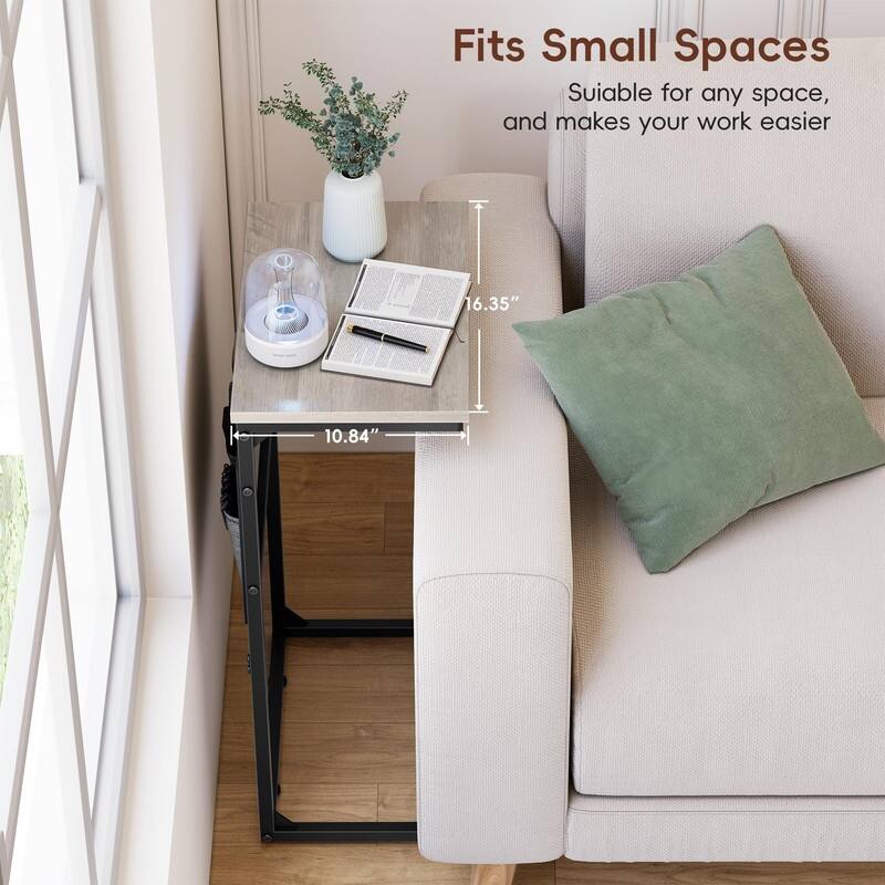 C Shaped End Table with Charging Station - 16.35"D x 10.84"W x 28.23"H