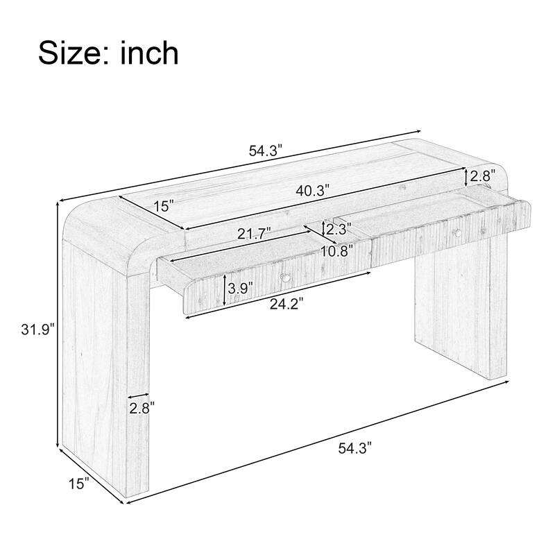 54.3" Rustic Console Table with Fluted Drawers for Entryway or Living Room