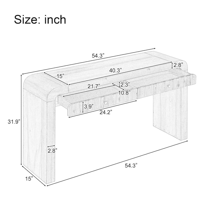 Rustic Console Table with Fluted Drawer Front, Entryway Table with Curved Corners & Thick Legs, Sturdy Sofa Table