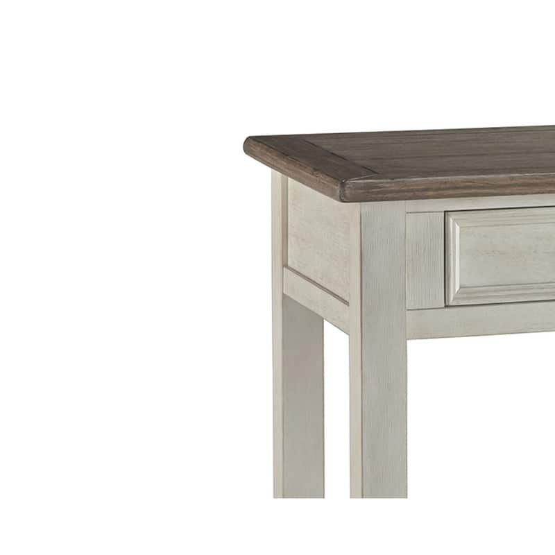Sofa Table With Plank Style Top and 2 Gliding Drawers, Brown and White