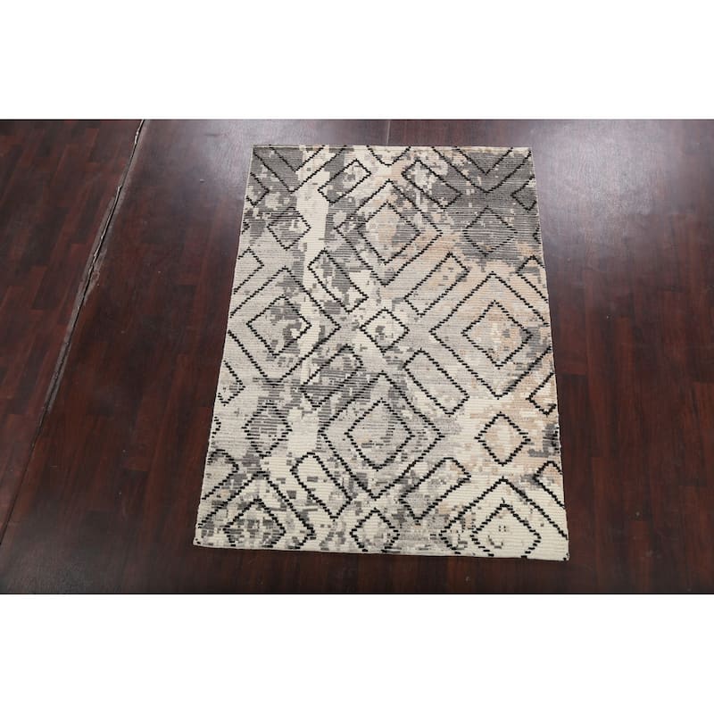 Modern Geometric Moroccan Oriental Area Rug Handmade Wool Carpet - 5'4" x 7'5"
