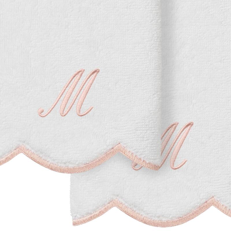 Authentic Hotel and Spa 100% Turkish Cotton Pink ADORNIA Scallop Personalized 2 Piece Fingertip Towel Set - 2 Fingertip Towels