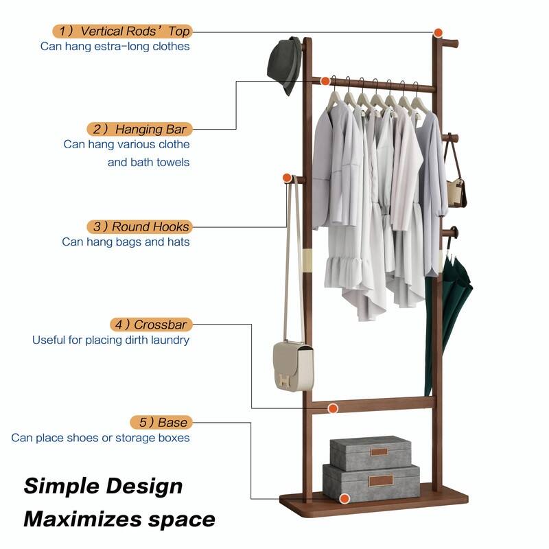 Solid Wood Coat Rack - Easy-to-Assemble Freestanding Hanger for Bedroom, Entryway, or Living Room