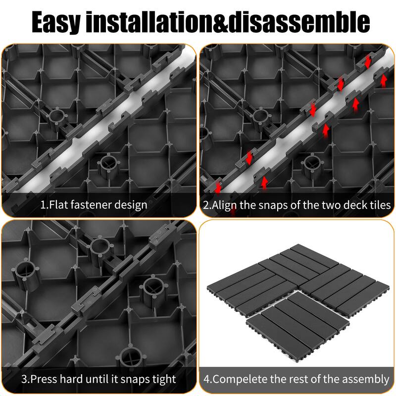 Plastic interlocking decking tiles, 44 packs of terrace decking tiles, 12 inches x 12 inches waterproof