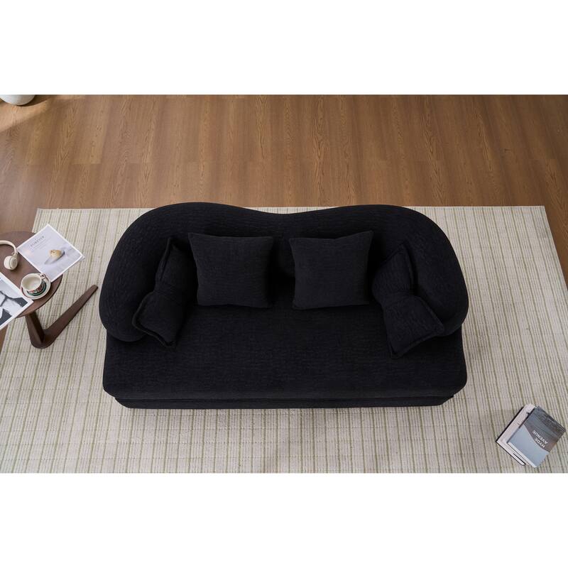 Modern 2-in-1 2-Seater Sofa Folding Sofa Bed with 4 Pillows, Chenille Fabric, High-Density Foam, for Apartment Living Rooms