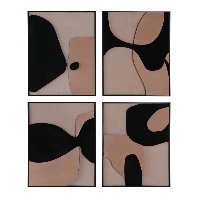 Leather Suede Wall Art Abstract Shapes (Set of 4) - 20" Brown/Black