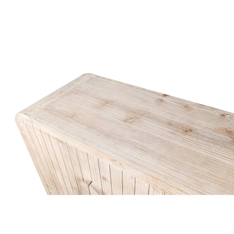 Roomfitters 59" Farmhouse Curved Sideboard, Vintage 4-Door Buffet with Vertical Carving & Large Wood Handles