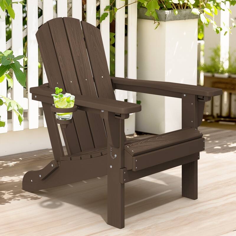 3-Position Reclining Folding Outdoor Chair – PE Wood Grain, Weather-Resistant