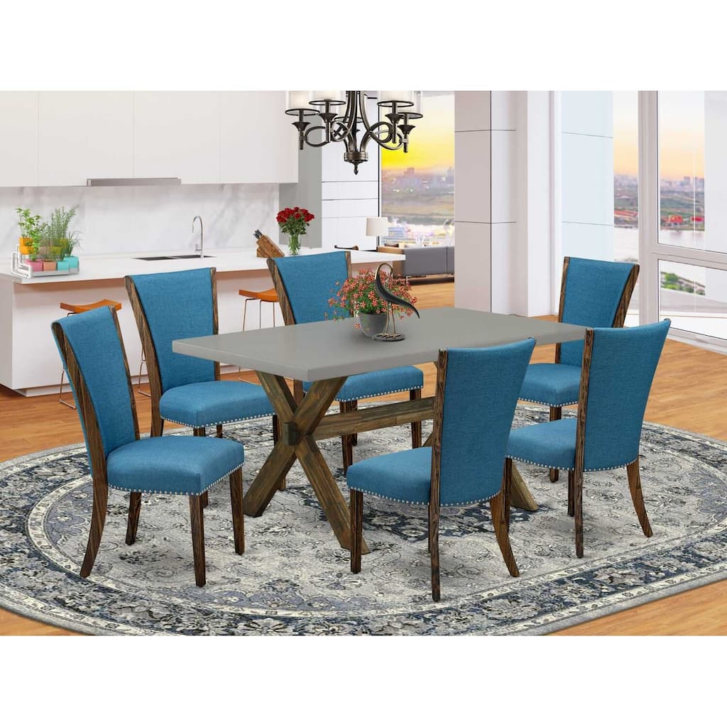HomeStock 7-Piece Distressed Jacobean Finish Solid Wood Top Dining Table with 6 Parson-Chairs