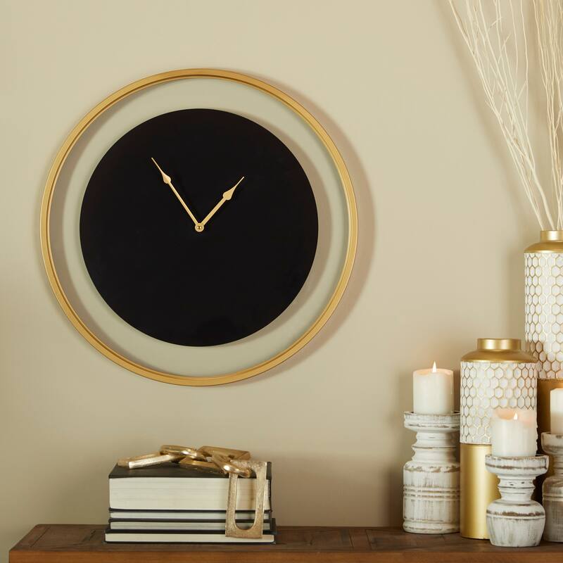 Black Metal Decorative Wall Clock with Gold Accents - Black