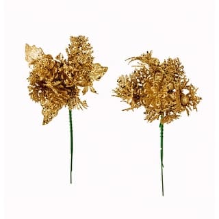 Glitter Xmas Pick, Gold, Set of 12 - 8"