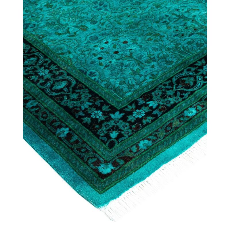 Overton Hand Knotted Wool Vintage Inspired Modern Contemporary Overdyed Blue Runner Rug - 2' 9" x 17' 10"