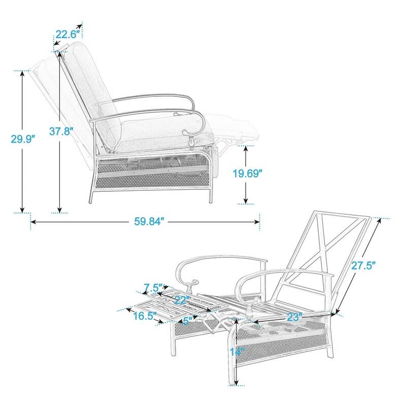 MAISON ARTS Adjustable Recliner Lounge Chair & Bistro Table Set - Perfect for Outdoor, Patio, Garden, and Porch