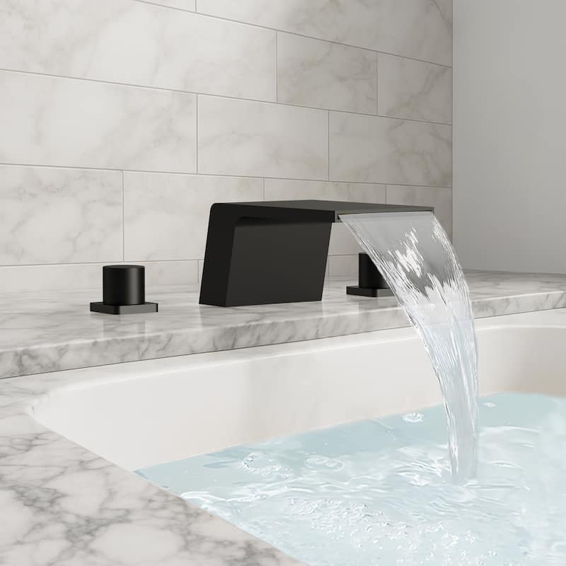 Modern Wide Waterfall Bathtub Faucet, Deck Mount 2-Handle Roman Tub Faucet