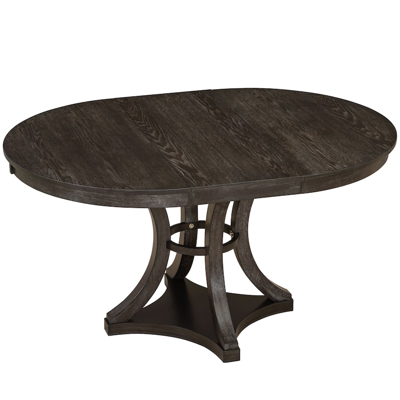 5-Piece Retro Functional Dining Table Set Extendable Round Table and 4 Upholstered Chairs for Dining Room and Living Room