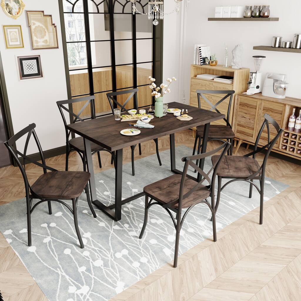 7 Piece Dining Table Set with 6 Dining Chairs - Overstock - 36701983