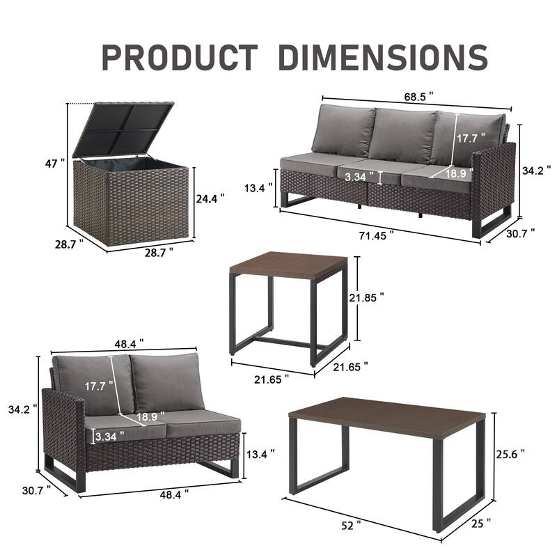 Gymojoy 5 Person All-Weather Wicker Outdoor Conversation Set Seating Group With Side Table And Storage Box
