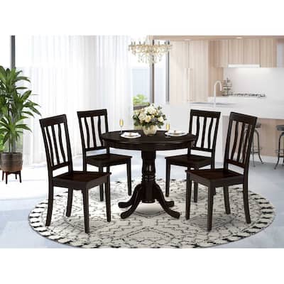 5-Piece Round Cappuccino Finish Solid Wood Top Dining table with 4 Chairs with