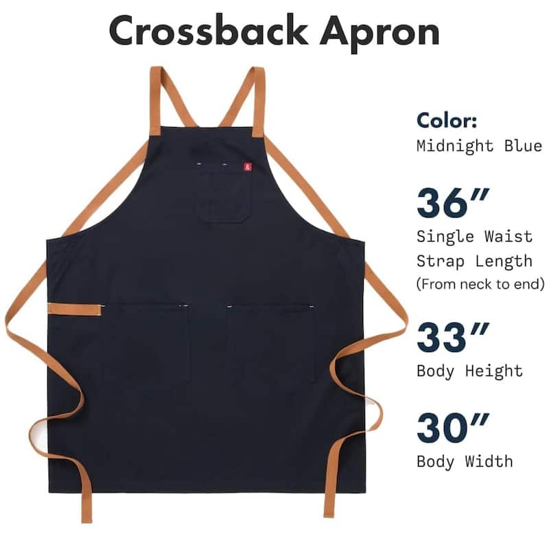 Unisex 3-Pocket Crossback Adjustable Apron, Midnight Blue