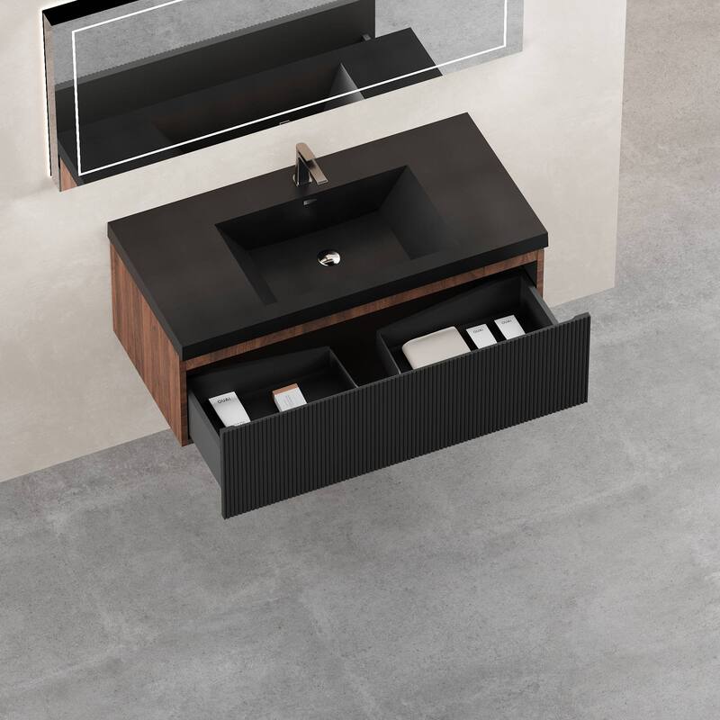 Wall Mounted Bathroom Vanity with Solid Surface Sink