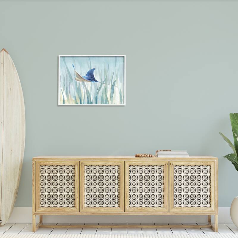 Stupell Stingray Aquatic Animal Ocean Blue Spotted Sea Creature Framed Wall Art