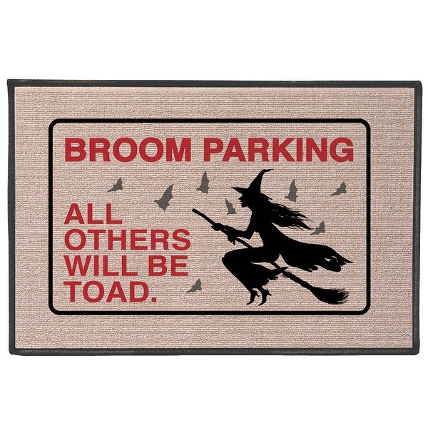 WHAT ON EARTH Broom Parking All Others Will Be Toad Doormat - Funny Witch Pun Olefin Welcome Mat - 27" x 18" Door Mat