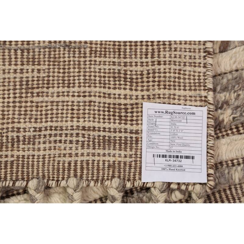 Modern Striped Moroccan Foyer Rug Handmade Wool Carpet - 2'0"x 3'0"