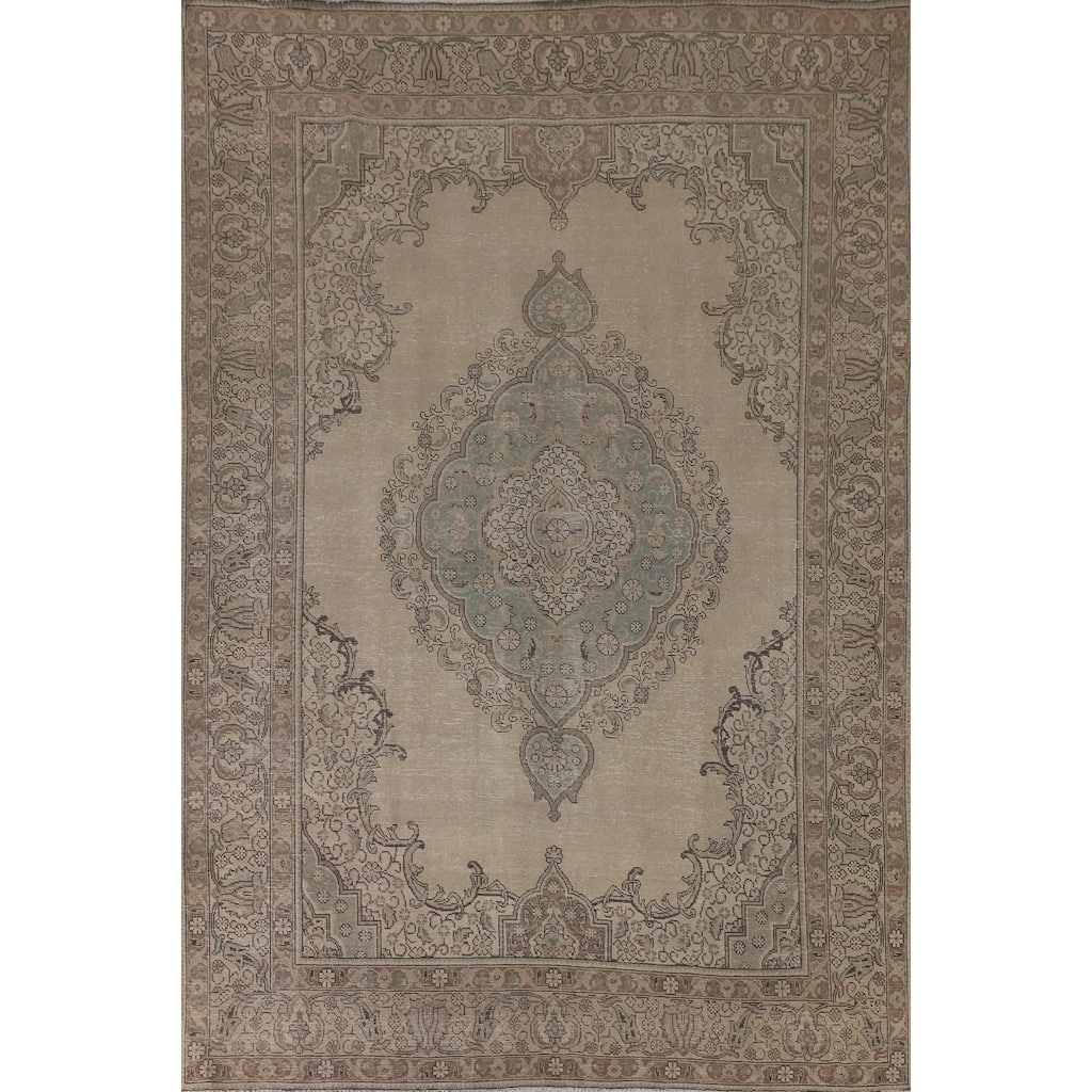 Distressed Tabriz Persian Area Rug Handmade Wool Carpet - 7'9"x 11'3"