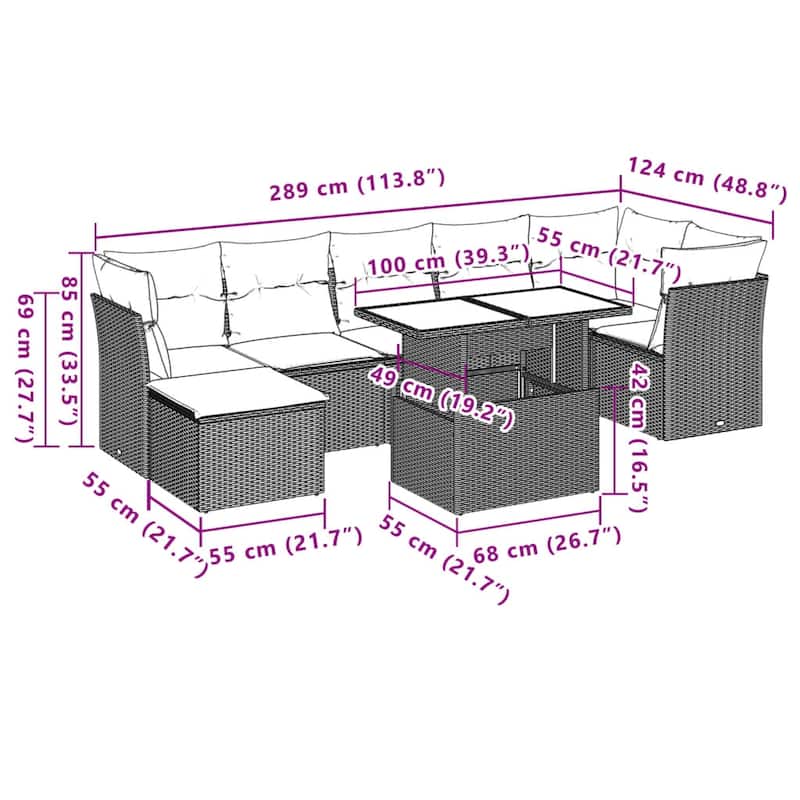 8-Piece Patio Sofa Set with Cushions - 21.7 x 39.4 x 28.7 in