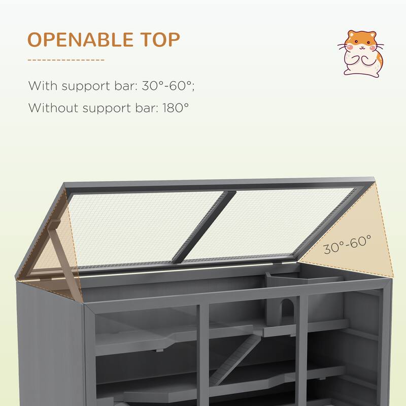 Wooden Hamster Cage with Multiple Levels, Clear Window and Tray - 45.25" L x 22.5" W x 21.75" H