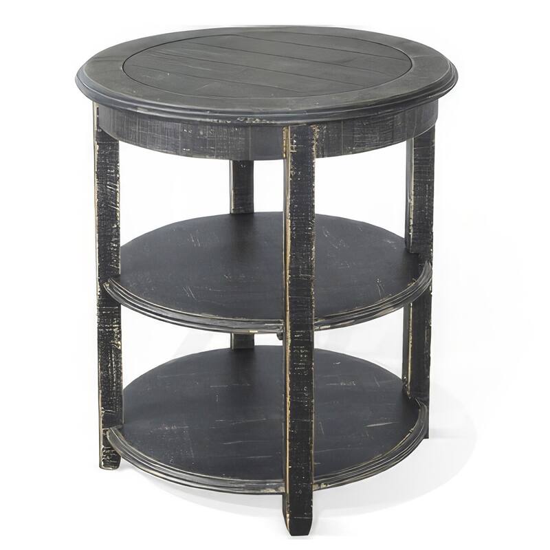 24 in. Black Round Wood End Table, Sturdy Build End Side Table for Living Rooms