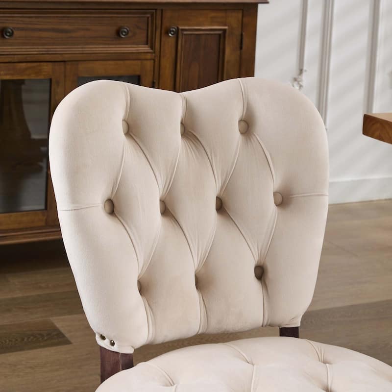 French Vintage Tufted Upholstered Fabric Dining Chair,Set of 2