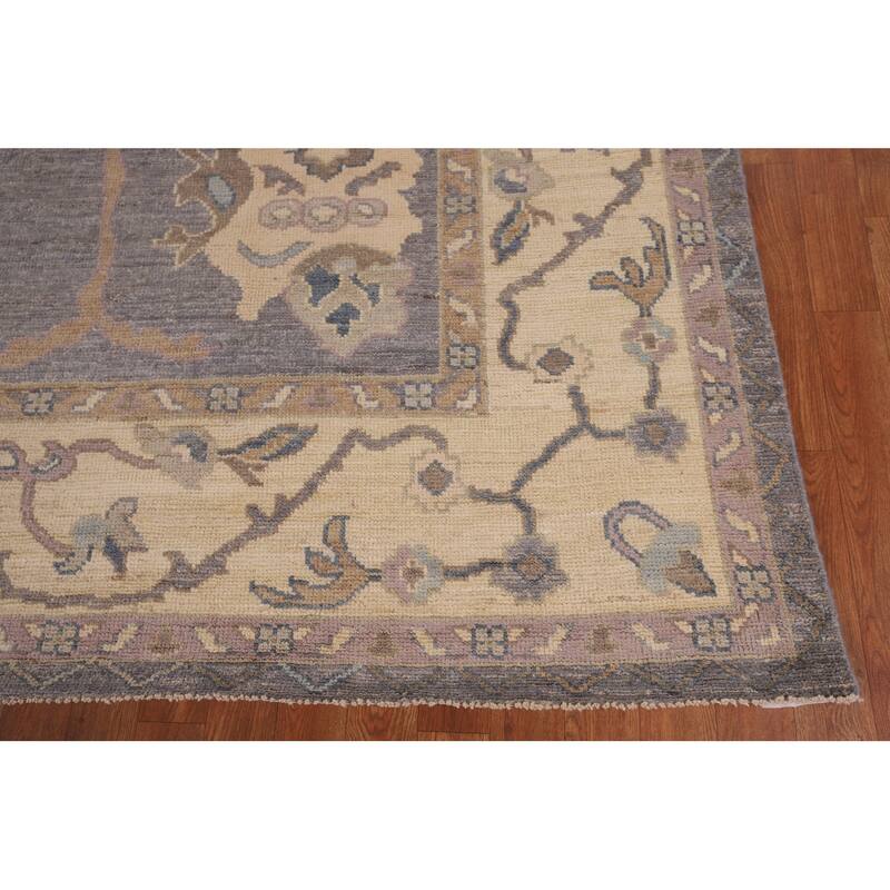 Gray Blue Oushak Vegetable Dye Area Rug Hand-Knotted Wool Carpet - 9'1" x 12'0"